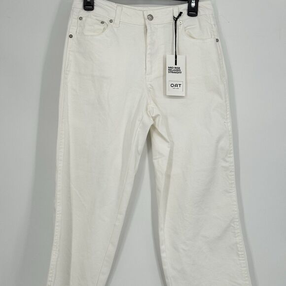 OAT New York Jeans Mid Rise Wide Leg Crop Size 2/26 White Raw Hem NEW - Picture 2 of 6